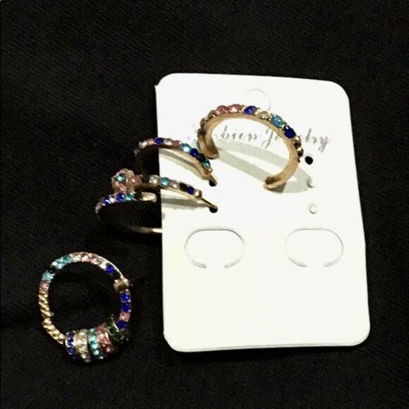 Rainbow Crystal Hoop Earrings Set of 4 NEW - Picture 4 of 4